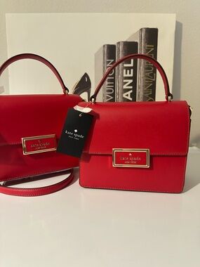 kate spade Red Leather Top-Handle Satchel with Gold Plaque